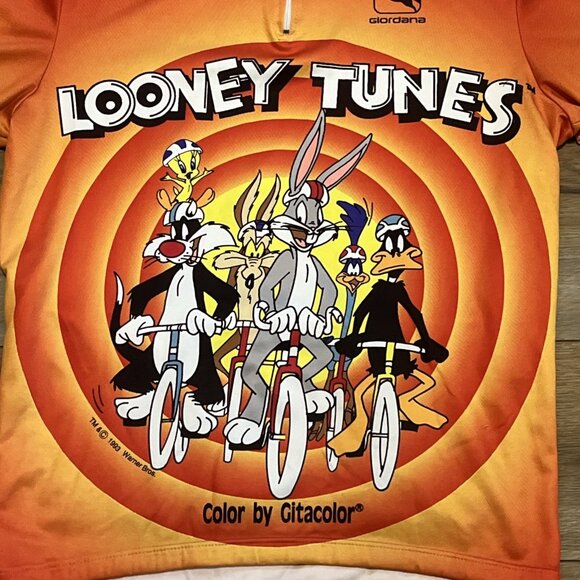 VTG 1993 Giordana Looney Tunes Cycling Jersey Italy 90s Bugs Bunny Daffy Tweety - Picture 2 of 15